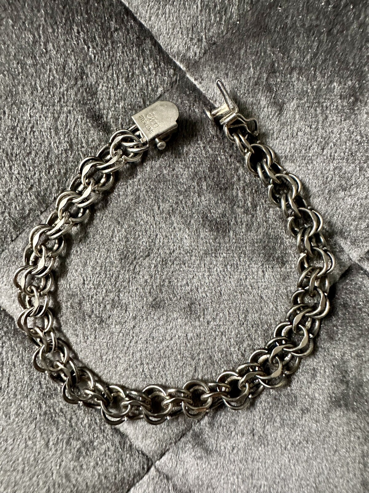 Vintage Elco Sterling Silver Starter Charm Bracelet Double Ring 7”