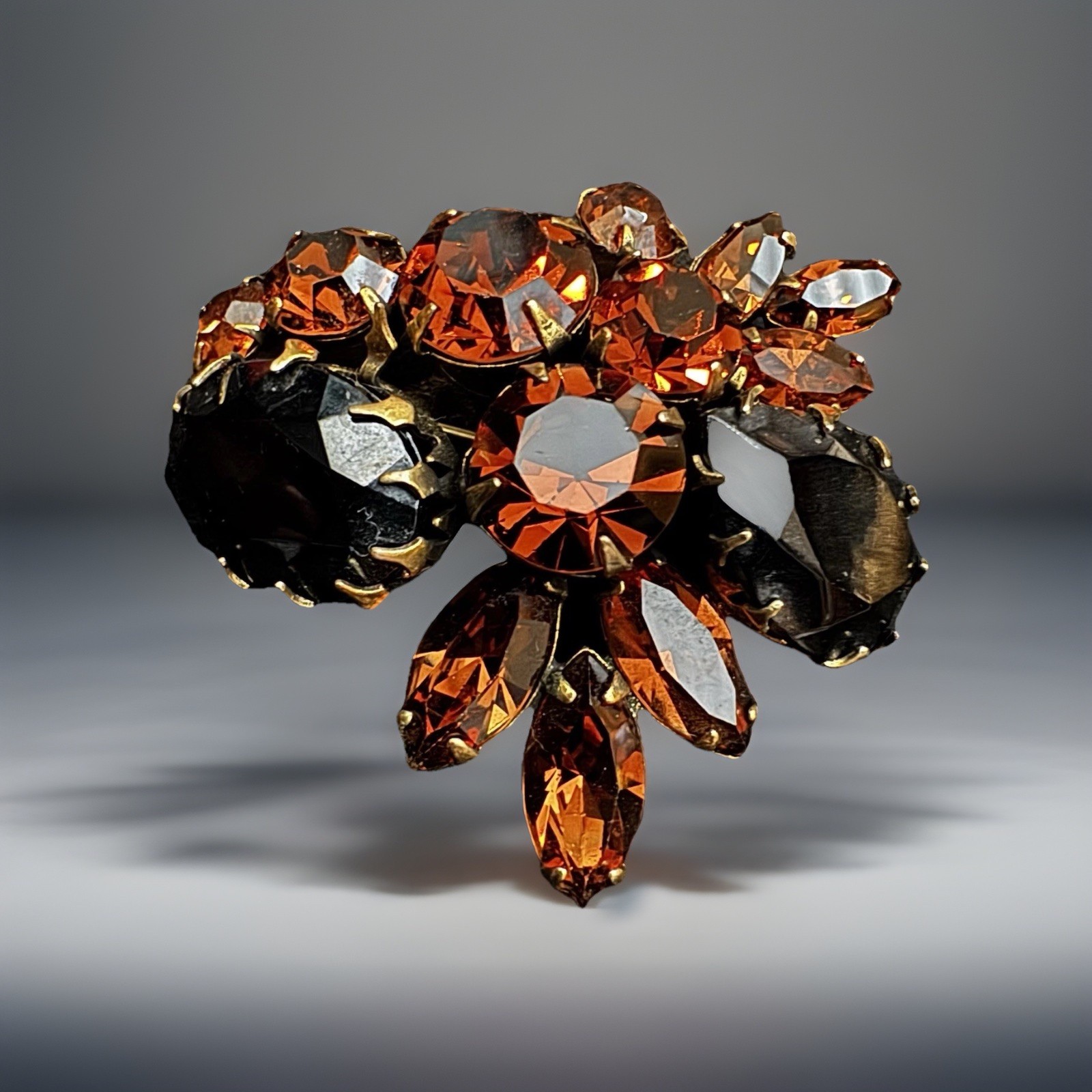 REGENCY Gold Tone Orange And Black Stone Cluster Vintage Brooch Fall Colors