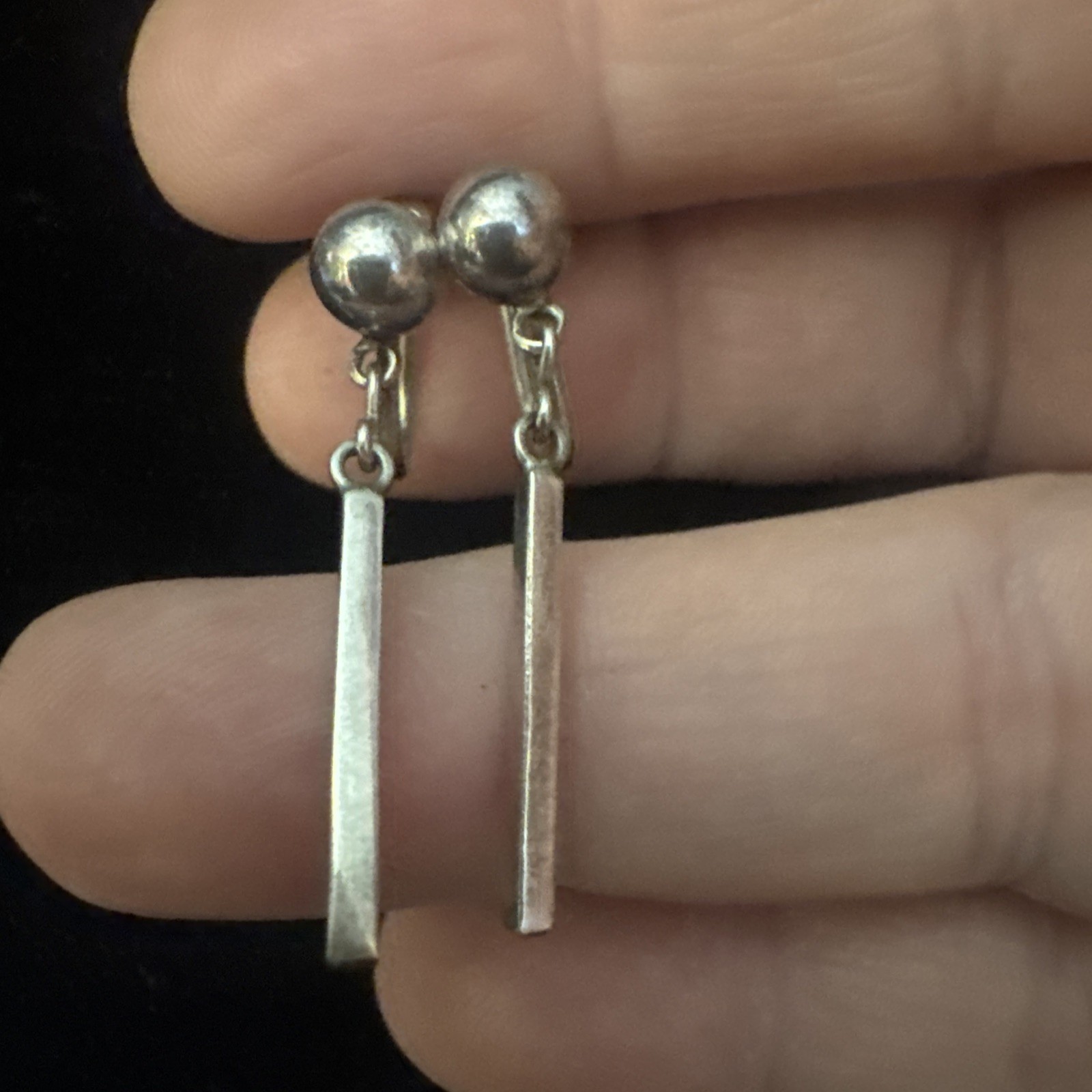 Vintage 925 Sterling Silver Dangle Ball Post Earrings 2″L