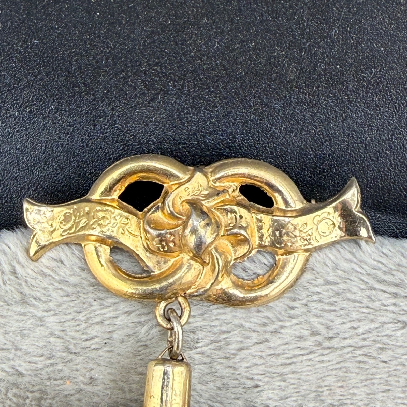 Vintage Signed Purple Faceted Glass Watch Fob Brooch Gold Tone