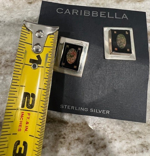 Carabella Sterling Silver 925 Square Enamel Pierced Earrings Mexico STUNNING!