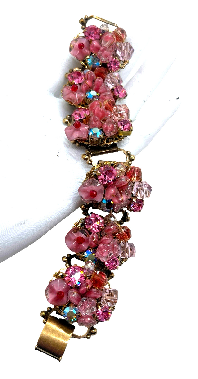 Stunning Crystal Bead, Rhinestone & Glass Flower Incredible Vintage Bracelet