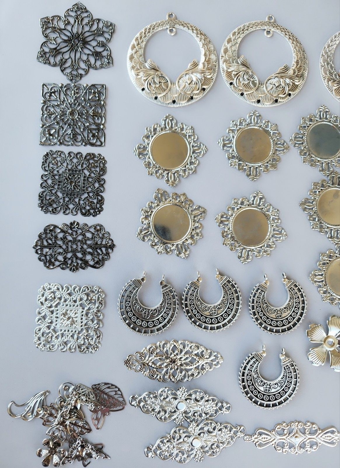 Lot Vtg Art Nouveau Art Deco Filigree Stampings Brass Silver Jewelry Supplies