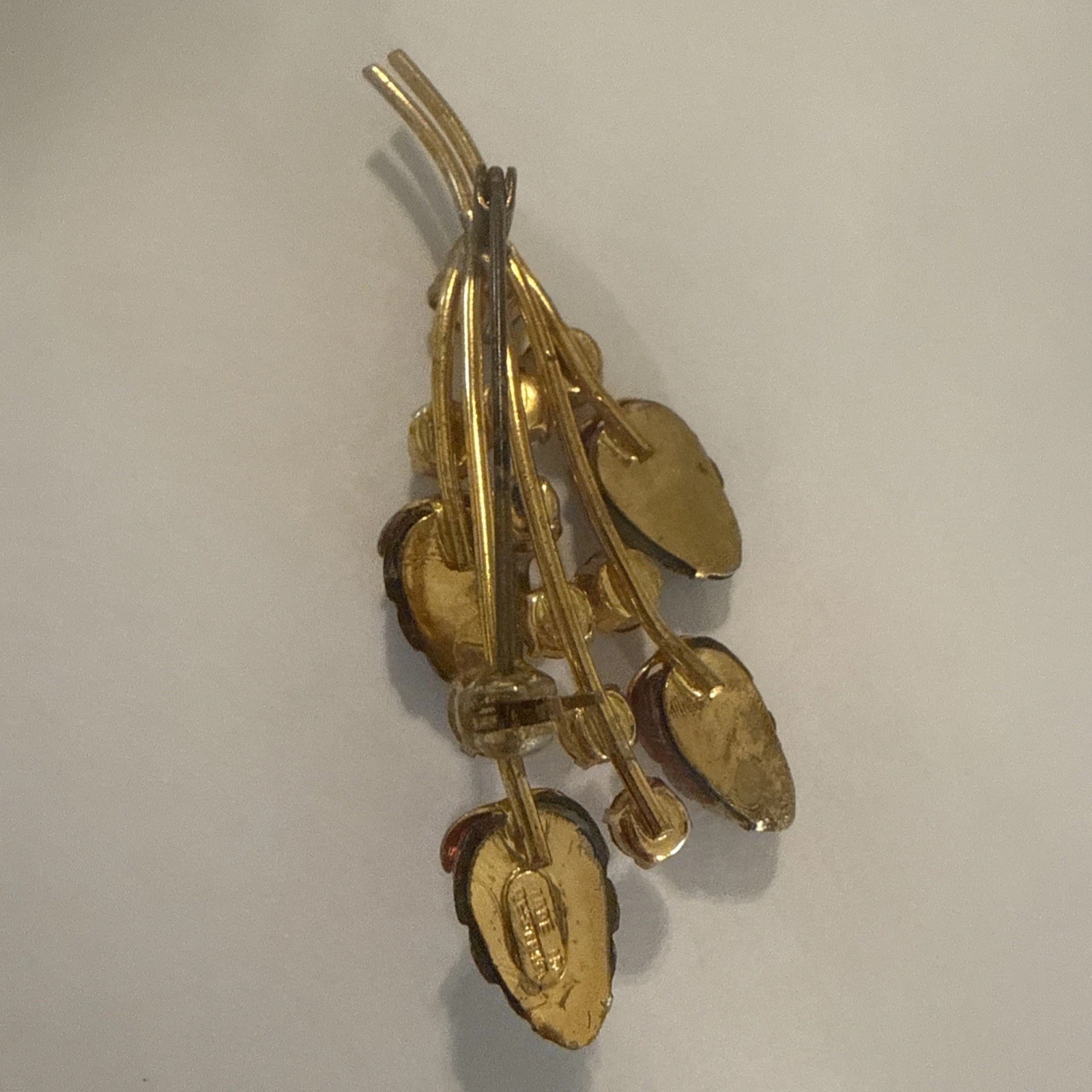 Vintage Austrian Rhinestone Crystal Brooch Pin Gold Tone Floral Wheat Stalk
