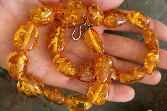 Natural Golden Honey Baltic Amber Beads Necklace 17.5″L Vintage