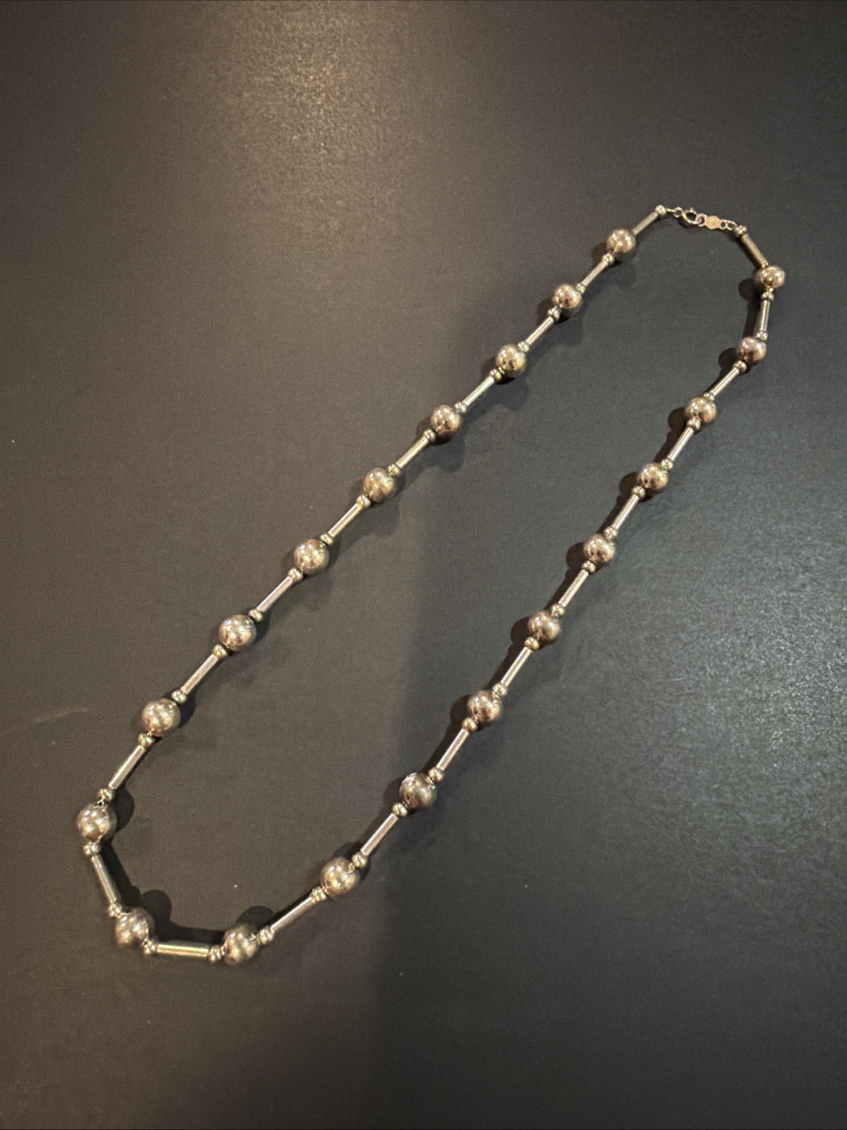 Vintage Sterling Silver Modernist Bar & Ball Bead Station Link Necklace