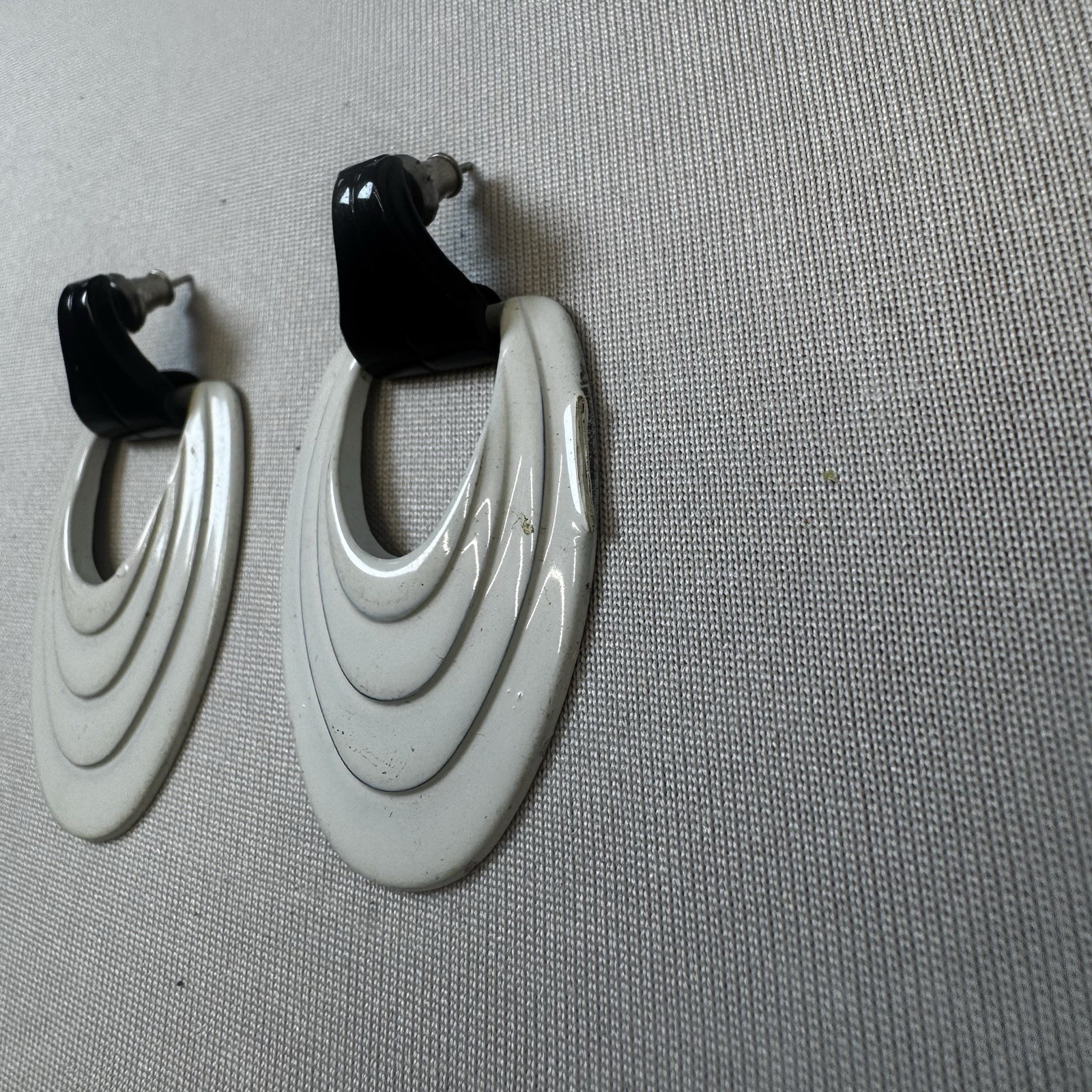 Vintage White & Black Large Statement Metal Earrings