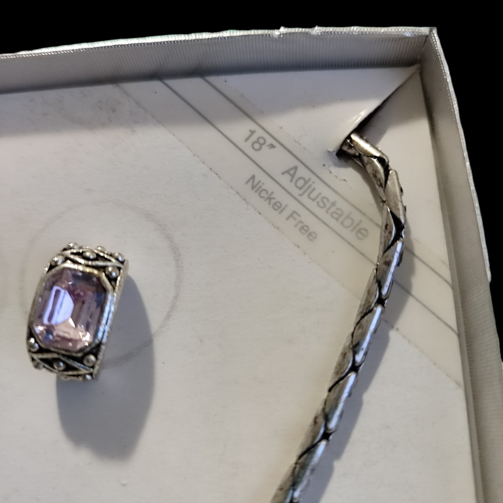 White Stag Pink Austrian Emerald Cut Crystal Necklace & Earrings 18in NOS
