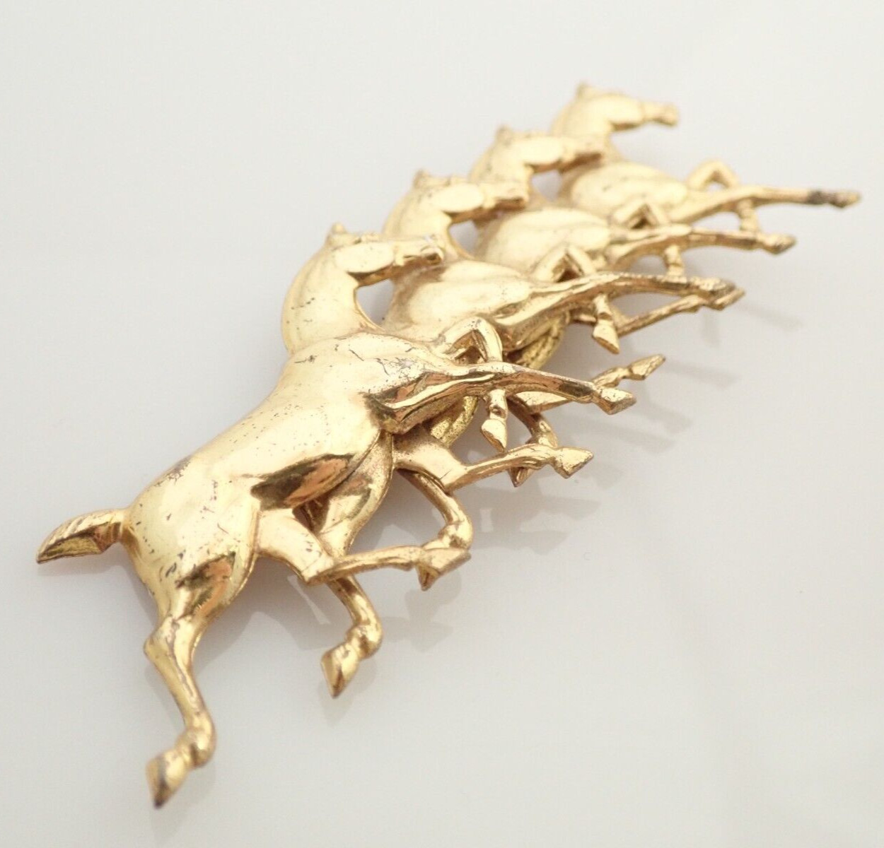 Vintage Sterling Silver Vermeil Equestrian Horses 3″ Brooch Pin