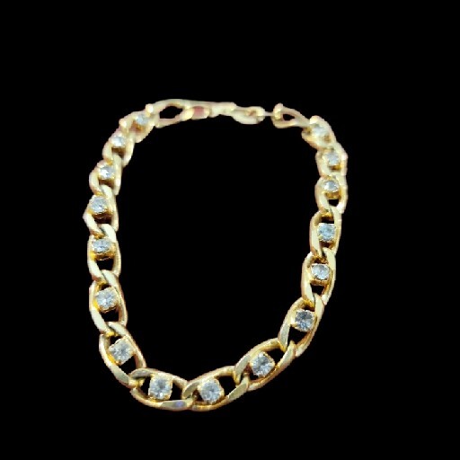 Vintage Rhinestone Curve Chain Link Bracelet Blue Gold Tone Classic Basic Daily