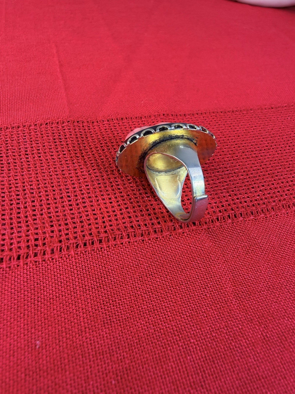 Vtg Cameo Style Ring Black Pink Angry Asian Portrait Adjustable Statement