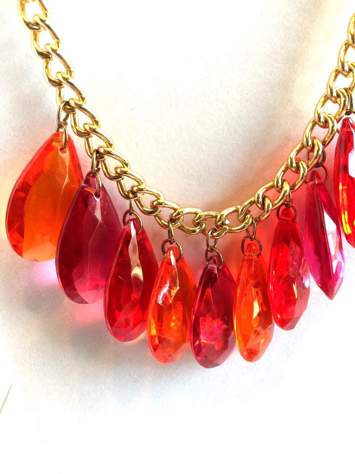 Vintage ROMAN signed Necklace orange fuchsia red teardrops goldtone NOS w/ tags