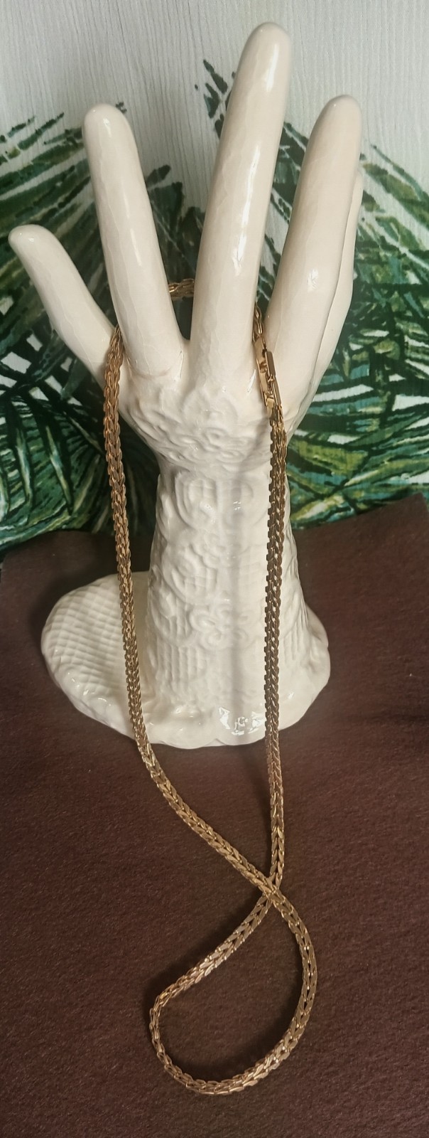Vintage 10k Gold Plated Flat Spiga Wheat Franco Foxtail Chain Necklace 30″