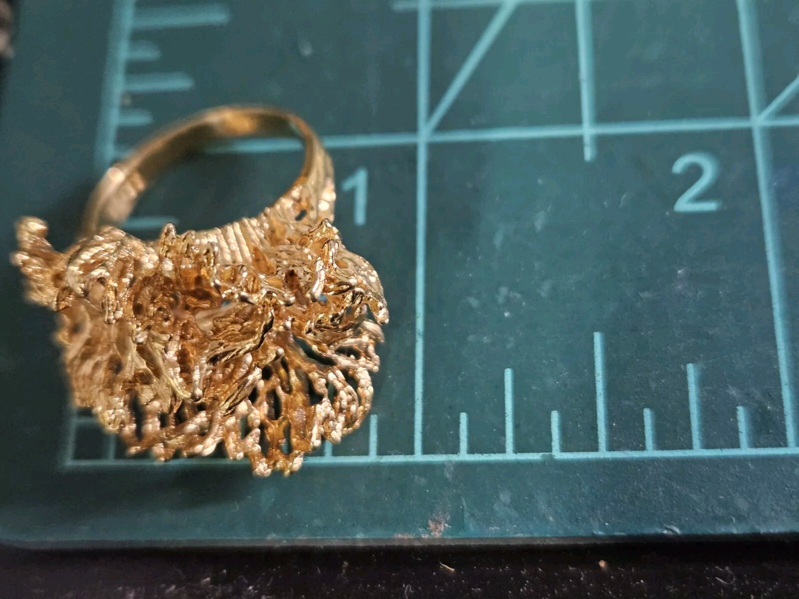 Vintage Modernist Brutalist Gold Tone Finish Over Brass Chunky Ring Size 6