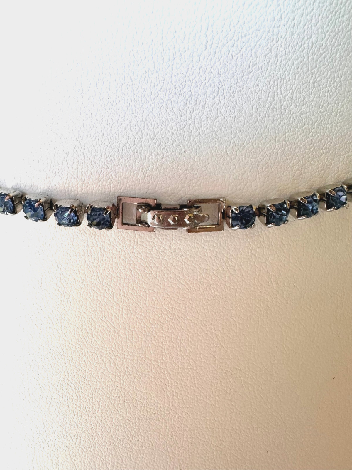 Stunning Vintage Blue Rhinestone Long Necklace and Matching Clip On Earrings