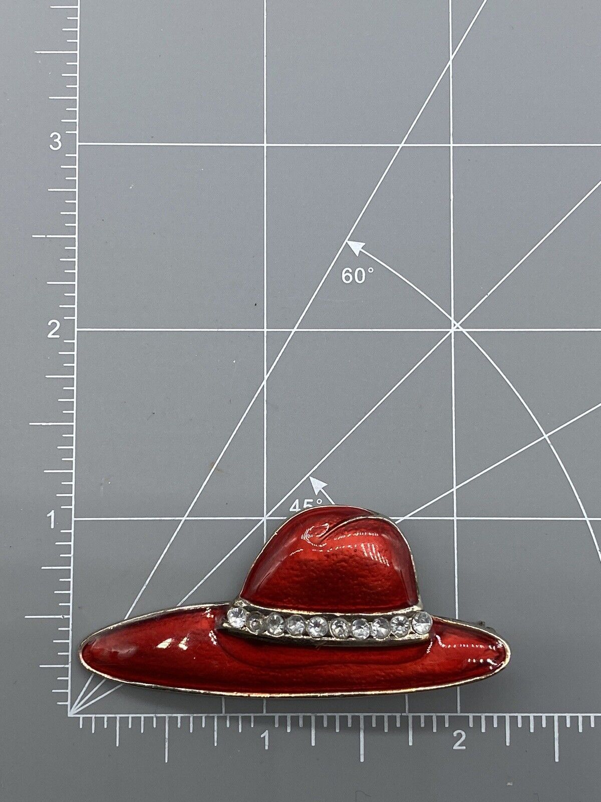 Vintage Lady Hat Red Enamel Rhinestones Silver Tone Pin Brooch