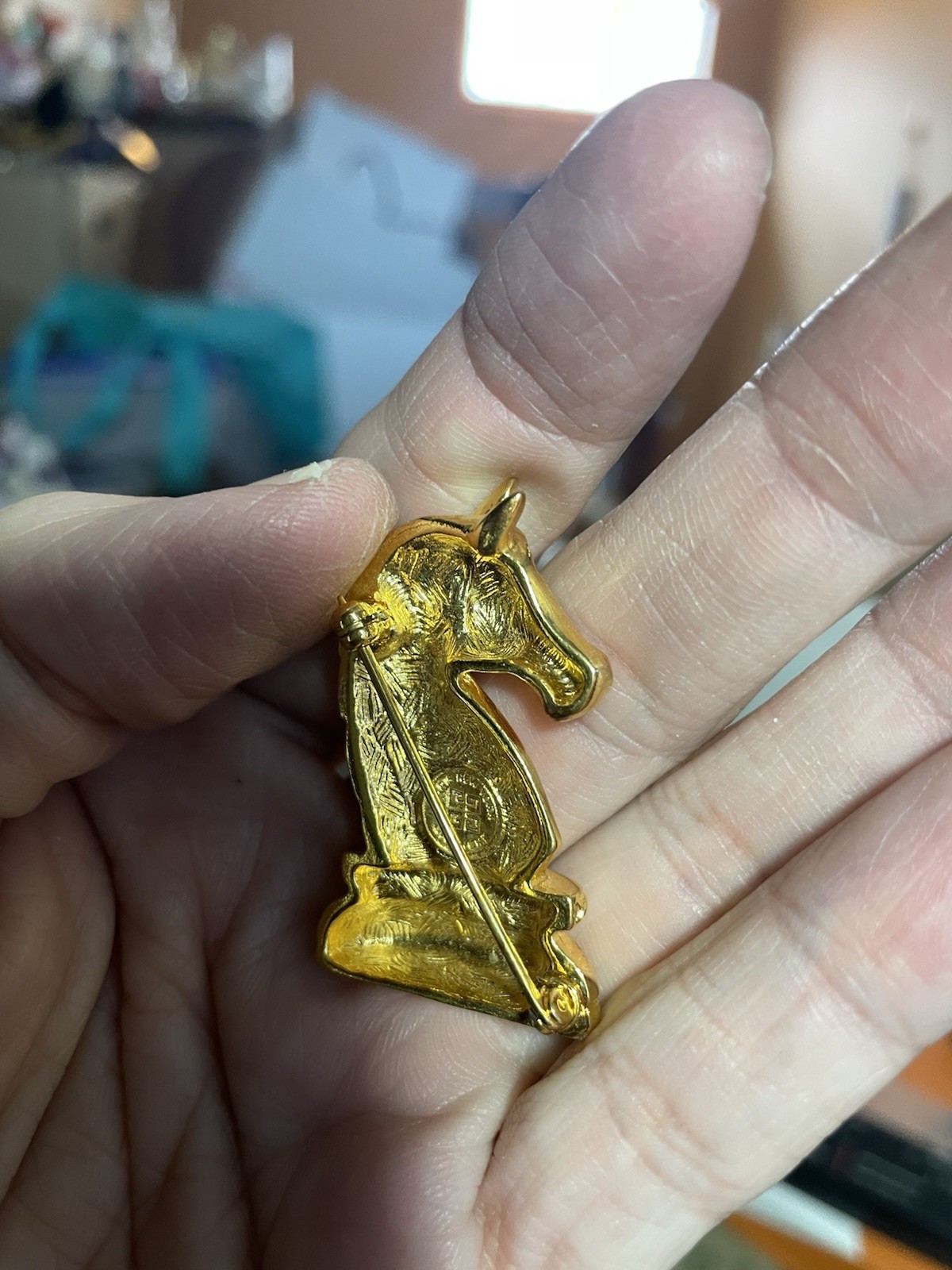 Equestrian Givenchy Knight Chess Brooch horse gold tone