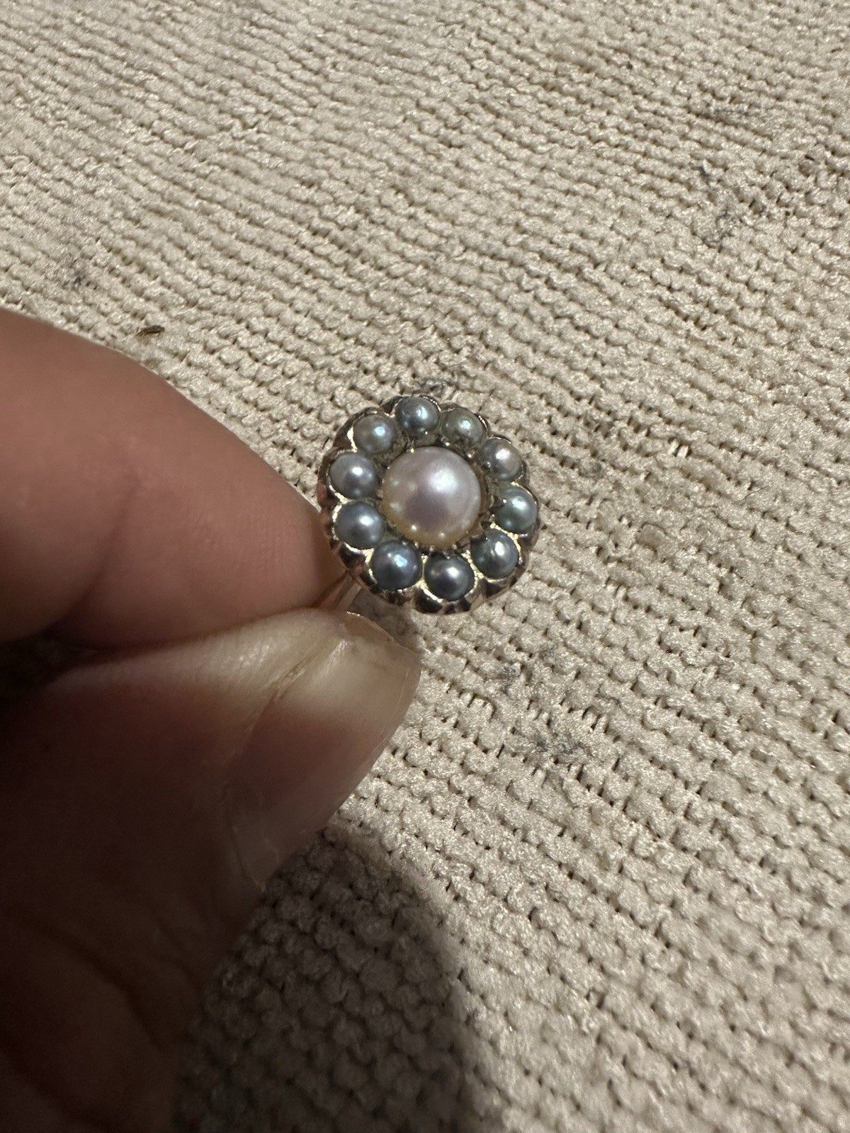 Antique Victorian 10k Yellow Gold Natural Pearls Cluster Ring