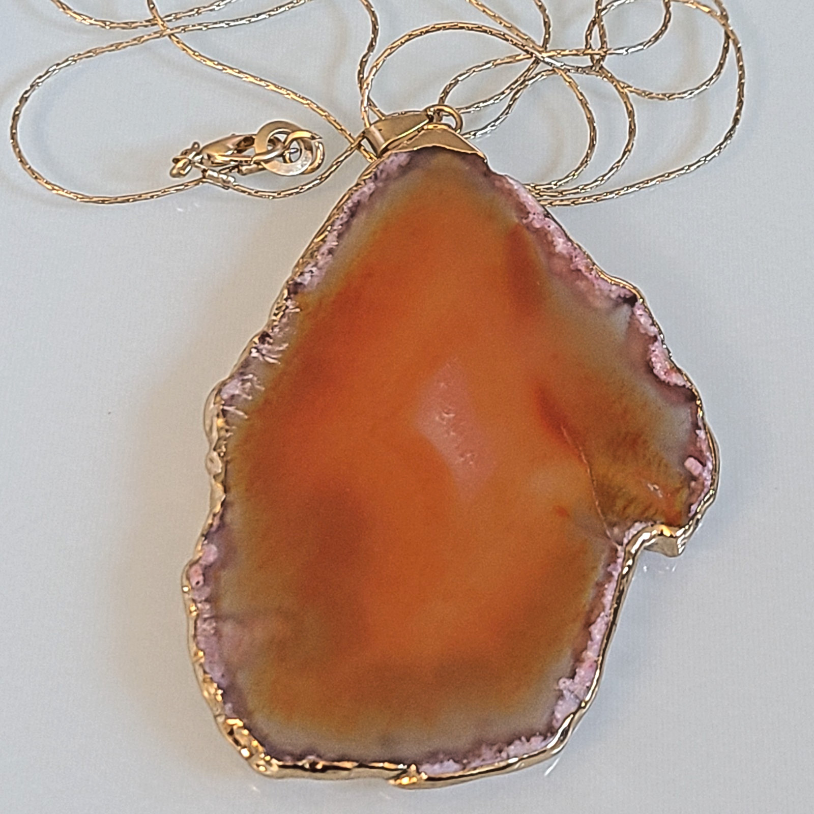 Extra Large Red Agate Geode Slice Pendant VINTAGE WITH 925 SNAKE CHAIN 32 INCHES