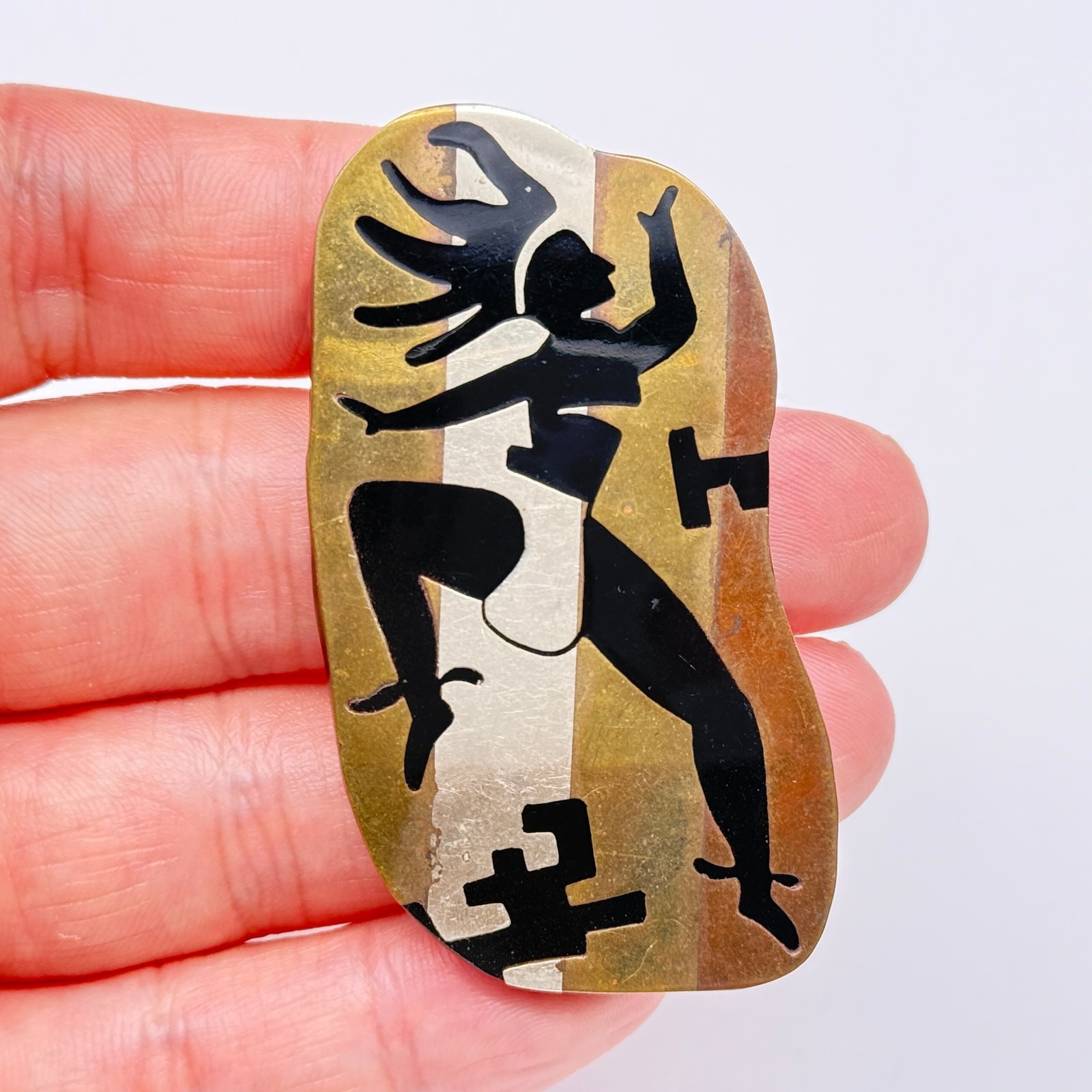 Vintage Dancer Mixed Metal Sterling Silver Pin Brooch