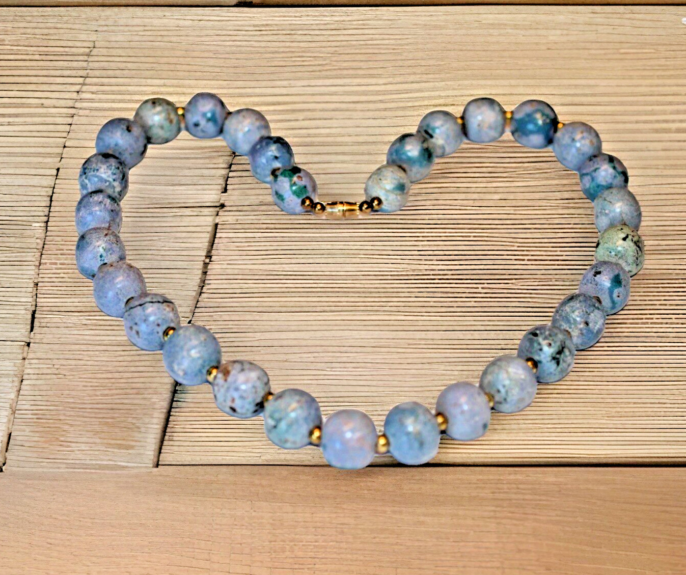 Vintage Round Natural Beads Blue Stone Purple and Green Necklace Heavy 20”