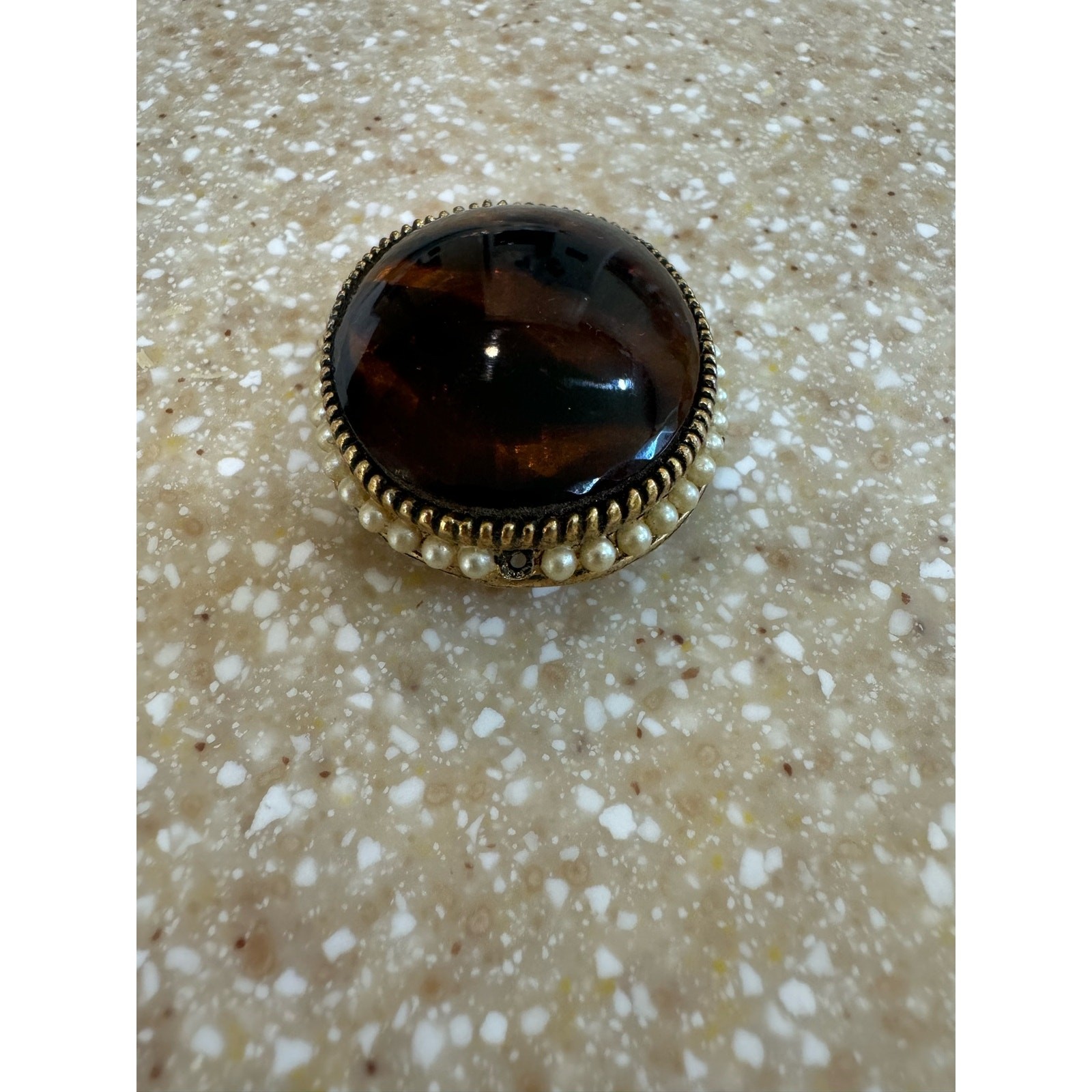 VTG Brooch Pin Gold Tone Honey Amber Murano Style Pearls Costume Jewelry Damage