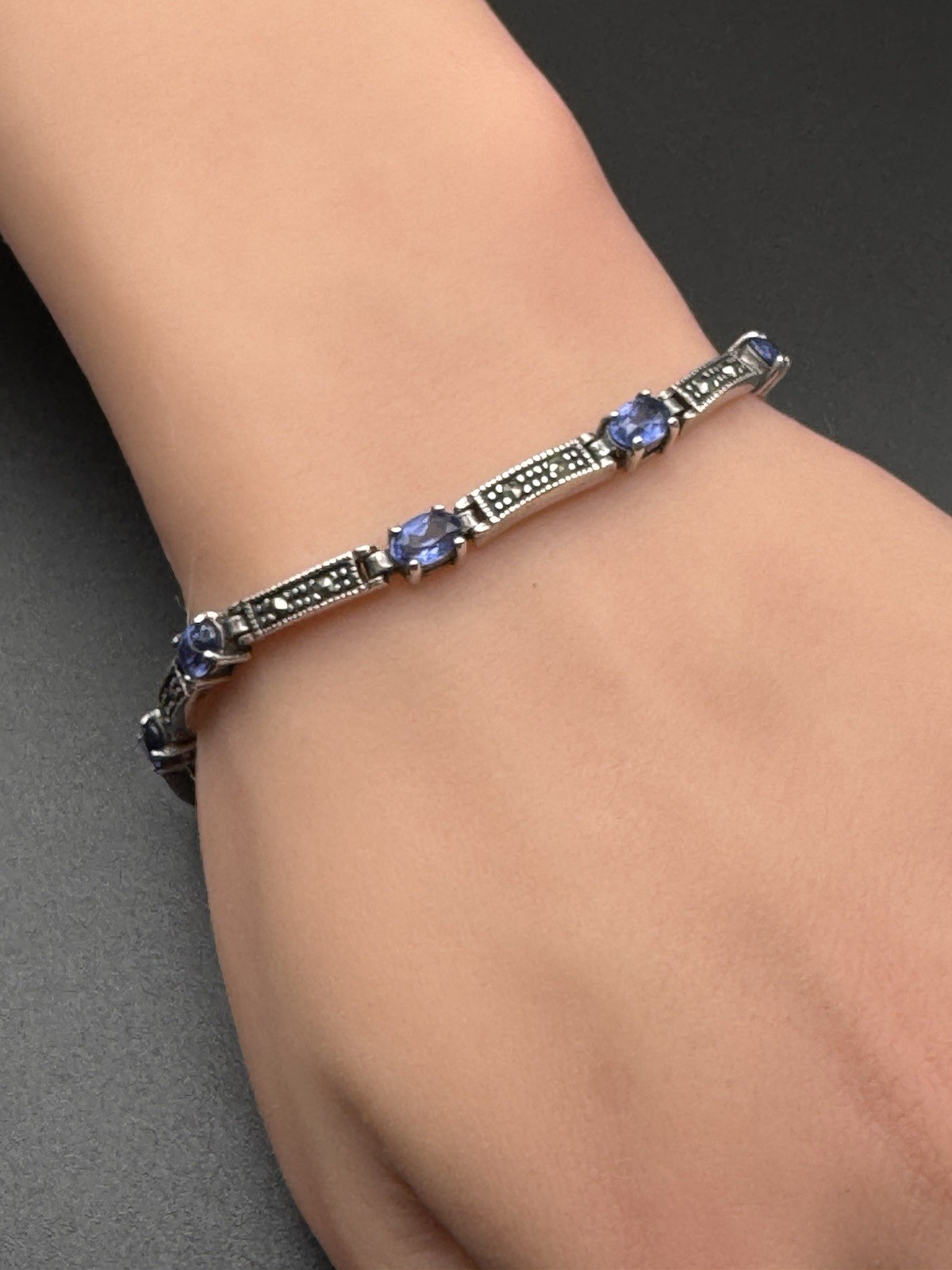 Charles Winston CW 925 Bracelet Amethyst‑Colored Glass Stones Sterling Silver