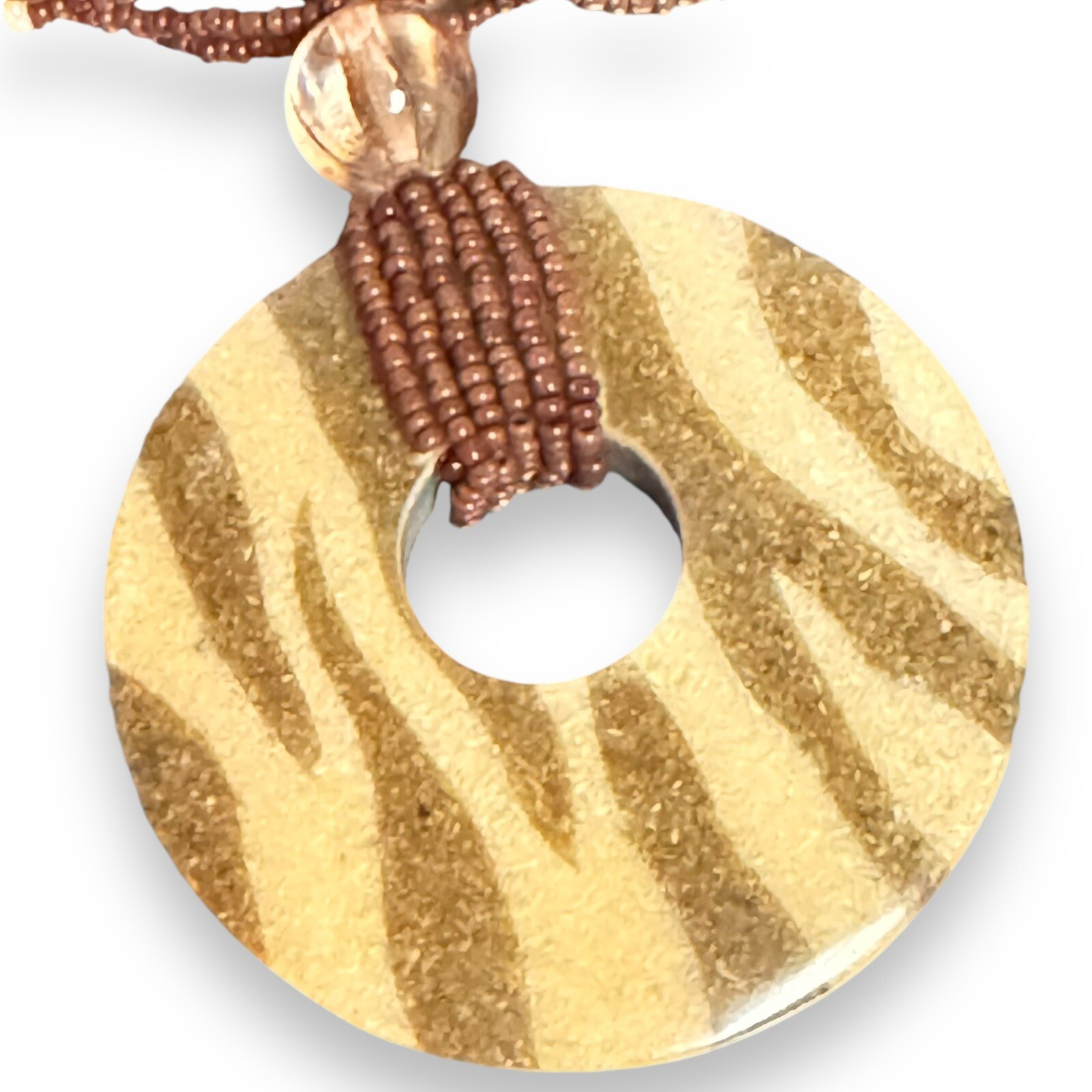 VTG Y2K Beaded Pendent Zebra Stripped Necklace 90s Casual Daily Safari