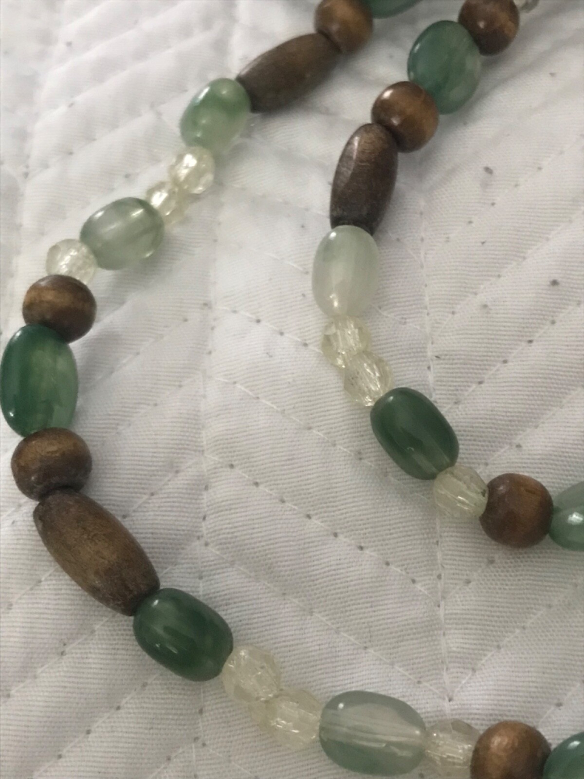 Boho Hippie 19” Necklace Different Shaped Brown Green White Clear Fashion Beads