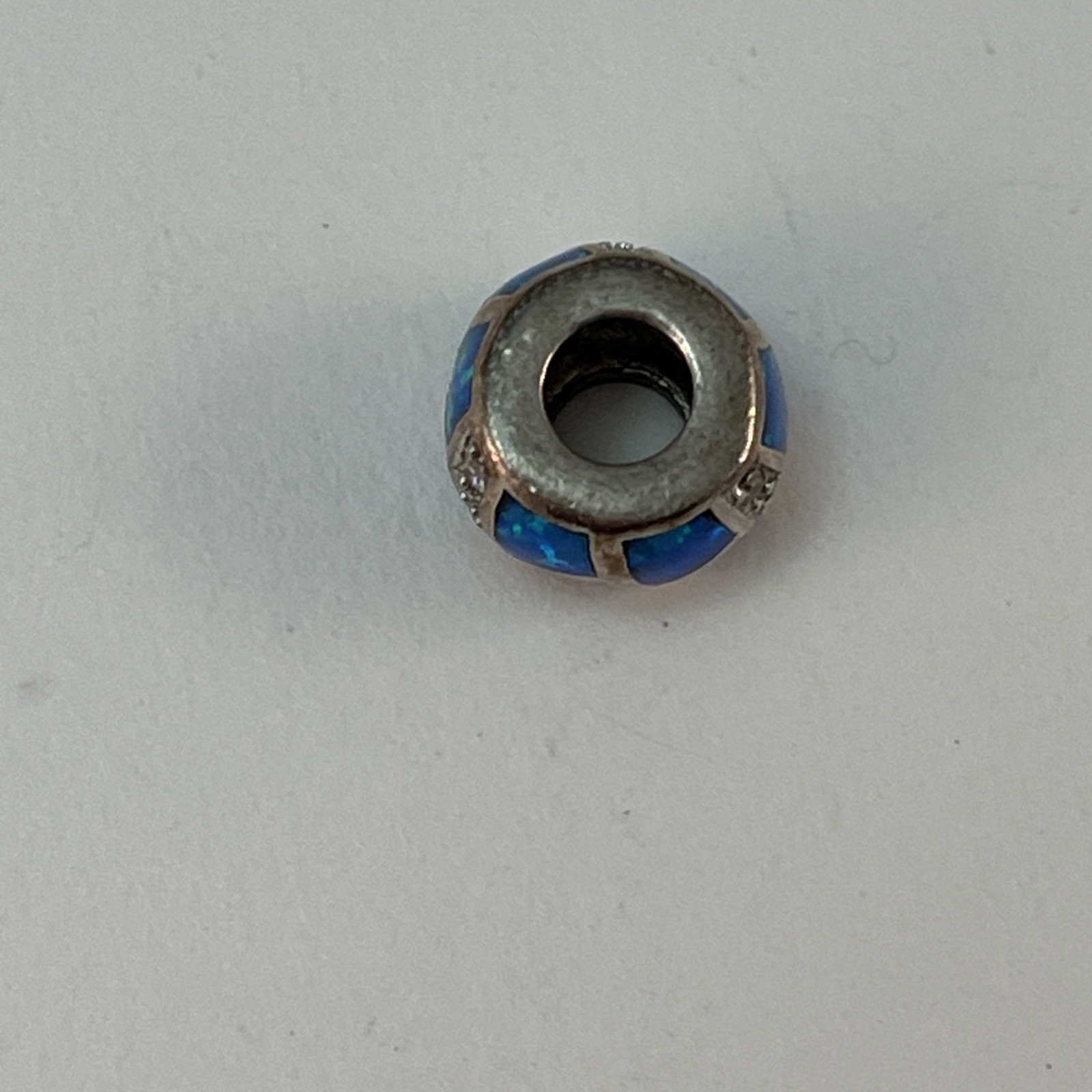 Vintage 925 Sterling Silver Blue Opal Inlay Bead Charm