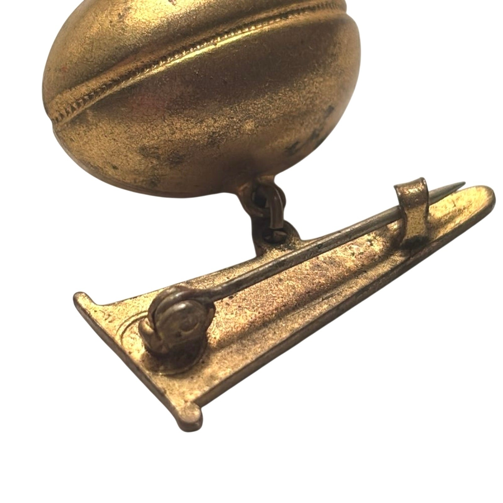 Vintage RAH RAH RAH Football Dangling Pennant Brooch Pin Gold Tone Enamel