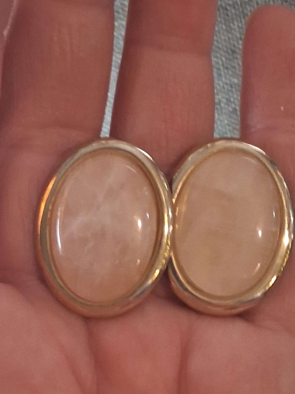Rose quartz oval cabochon gold plated vintage earrings