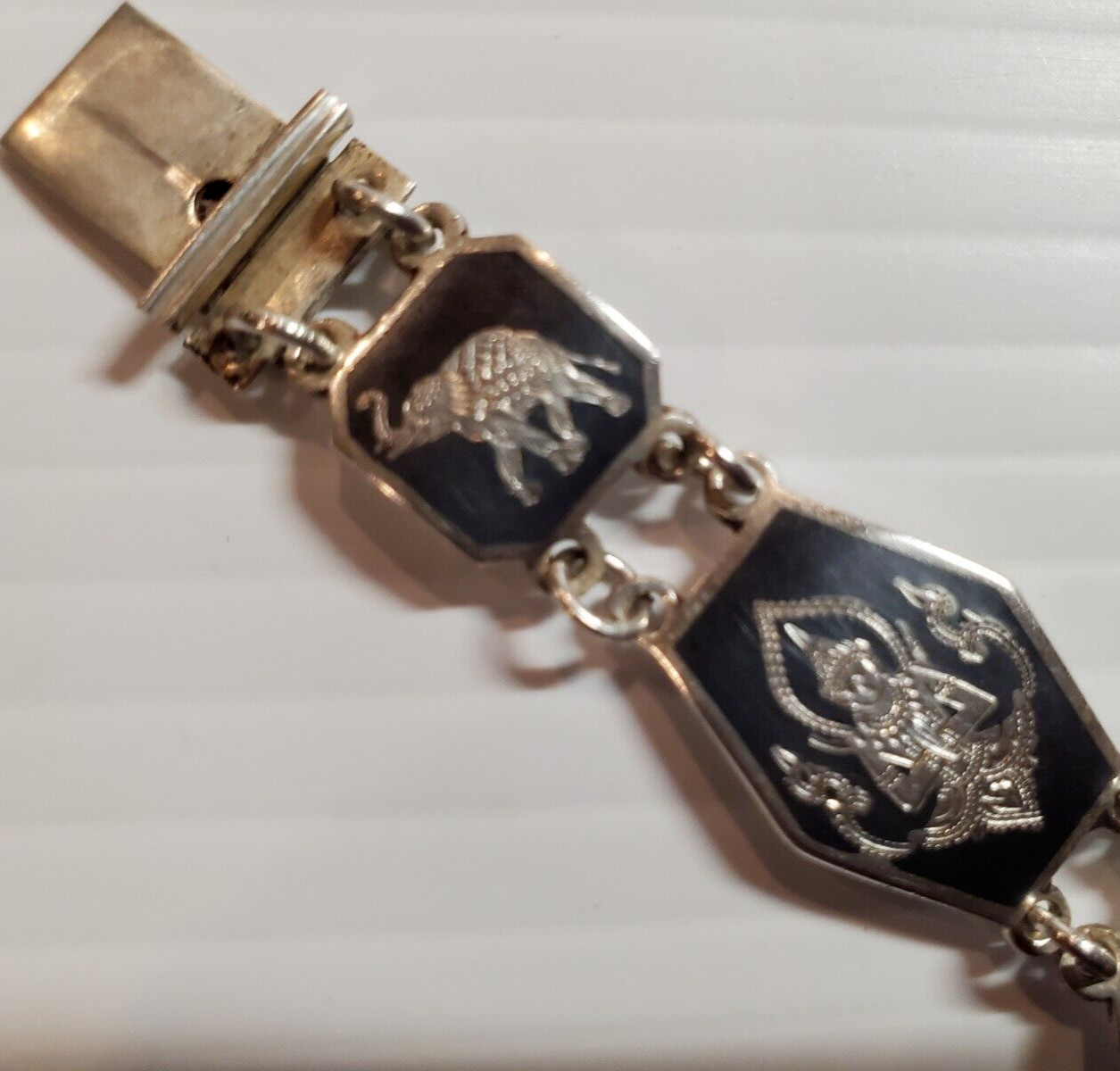 VTG Sterling Silver Siam Black Nielloware Filigree Bracelet 7in 21.4g AMFARCO