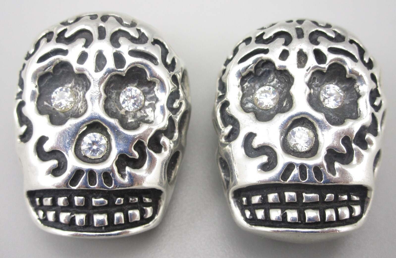 RARE DIAN MALOUF STERLING CZ DIA DE LOS MUERTOS CLIP ON EARRINGS 