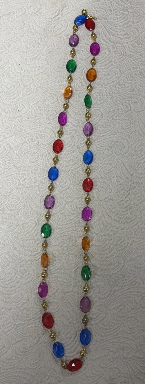 Vintage Multi Color Crystal Open Bezel-Set Station Transparent Acrylic Necklace