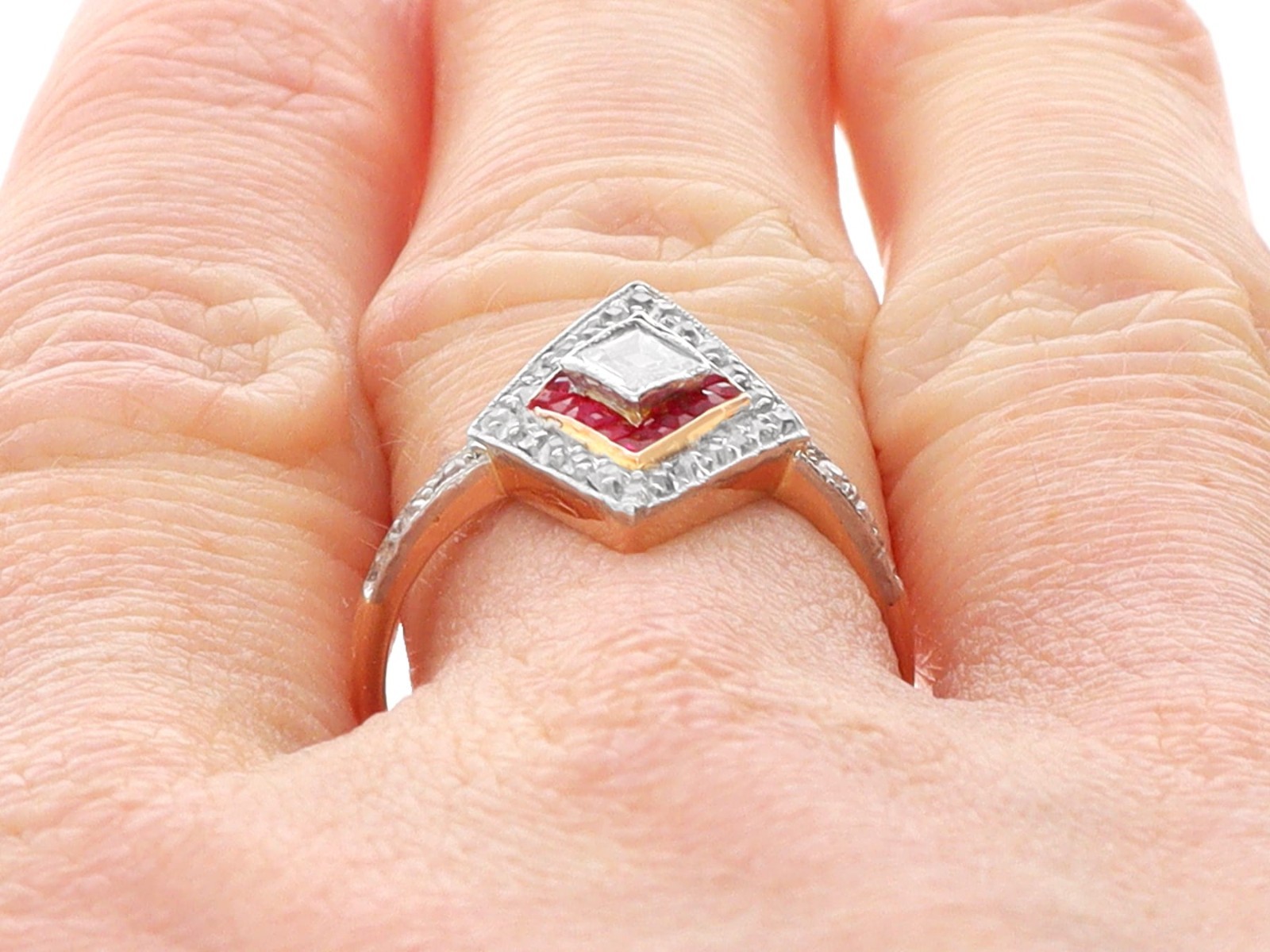 Antique 0.23Ct Ruby and 0.97Ct Diamond 18k Rose Gold Dress Ring Circa 1910