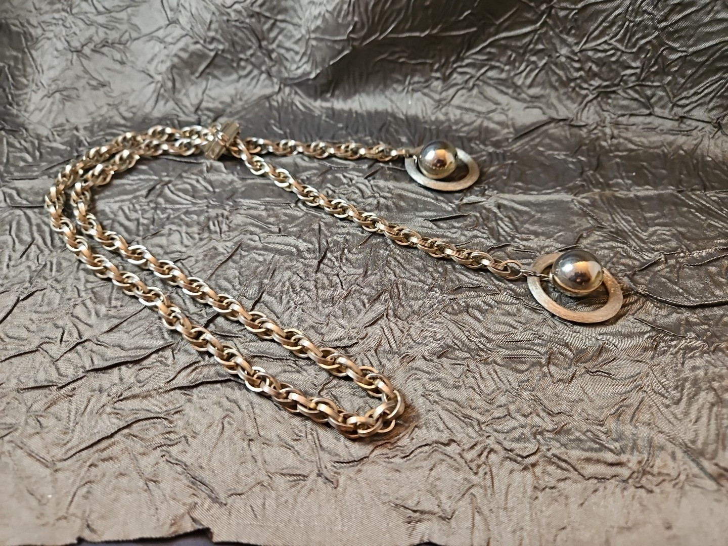 BOLERO LARIATE SLIDE NECKLACE Tassles of Orbitting Planets Mid-Century MCM 50s