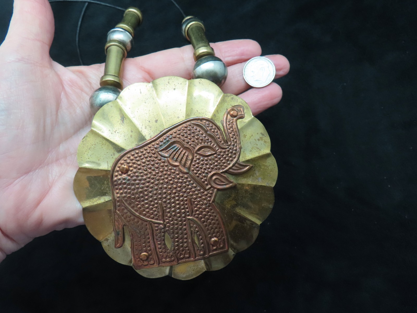 Vintage 1980’s Oversize Brass Elephant Statement Necklace