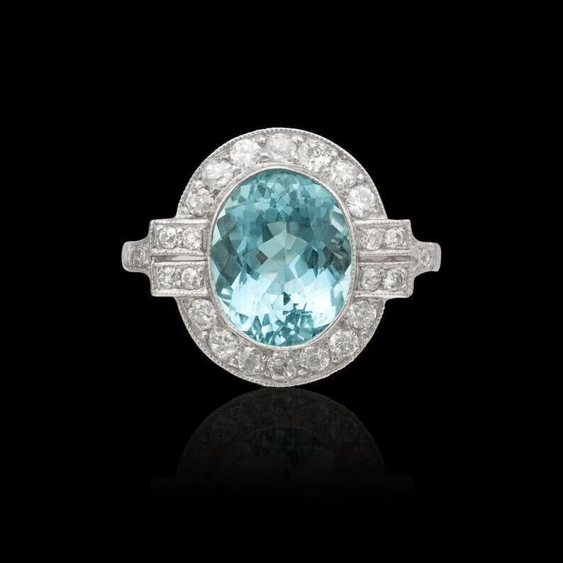 2.5Ct Cocktail Lab-Created Aquamarine Halo Anniversary Ring 14K White Gold Finis