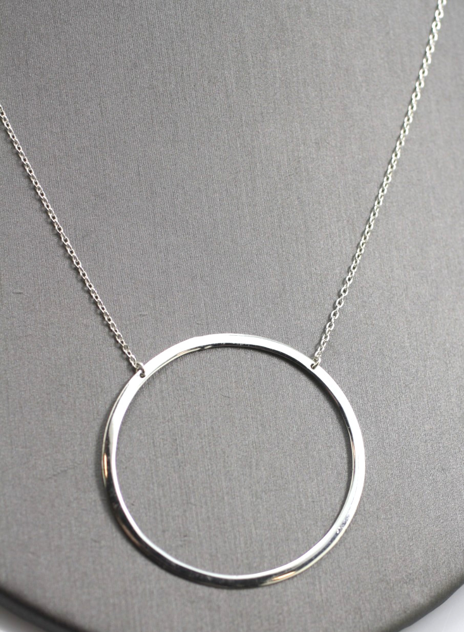 Sterling silver 925 minimalist style 1 1/2″ circle pendant chain 16-18″ Necklace