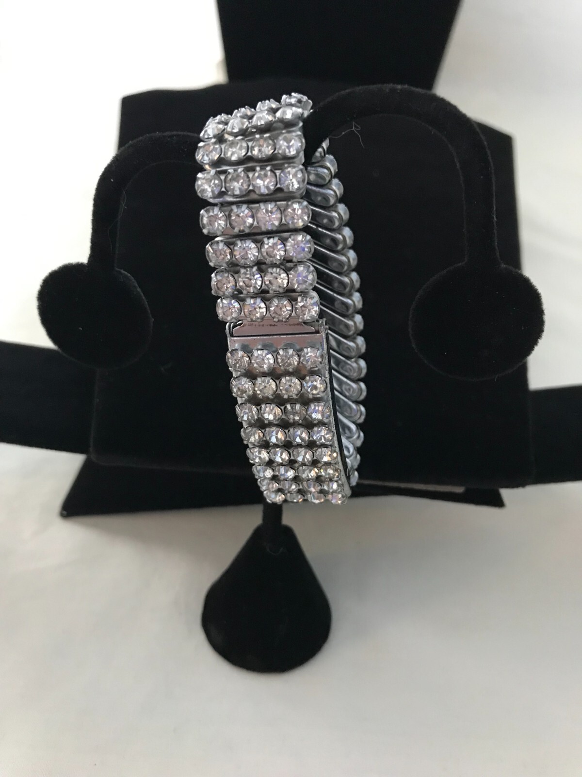Vintage Expanding 4 Row Rhinestone Bracelet 5/8” Wide Secret Photo Locket