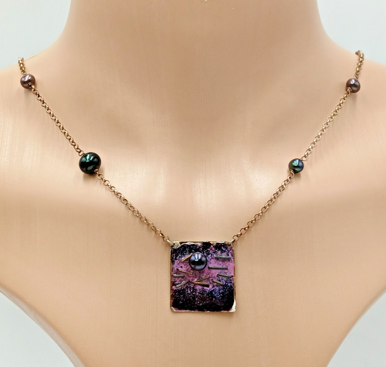 925 Station Peacock Pearl Necklace 24in Sterling Silver 12gtw Artisan Enamel