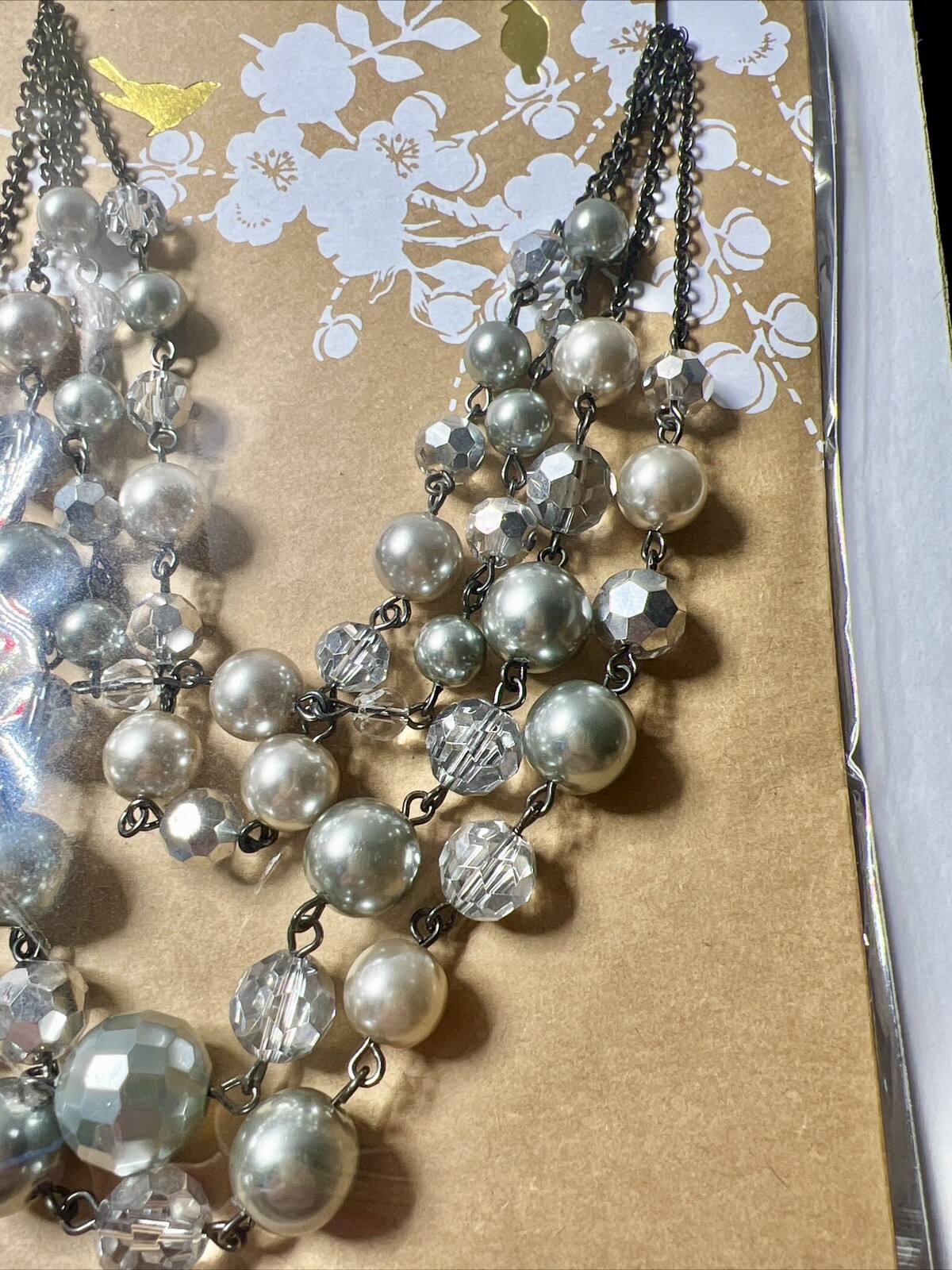 Lia Sophia 🦄 Gray (Grey) Pearl & Aurora Borealis Faceted Multi-Strand Necklace