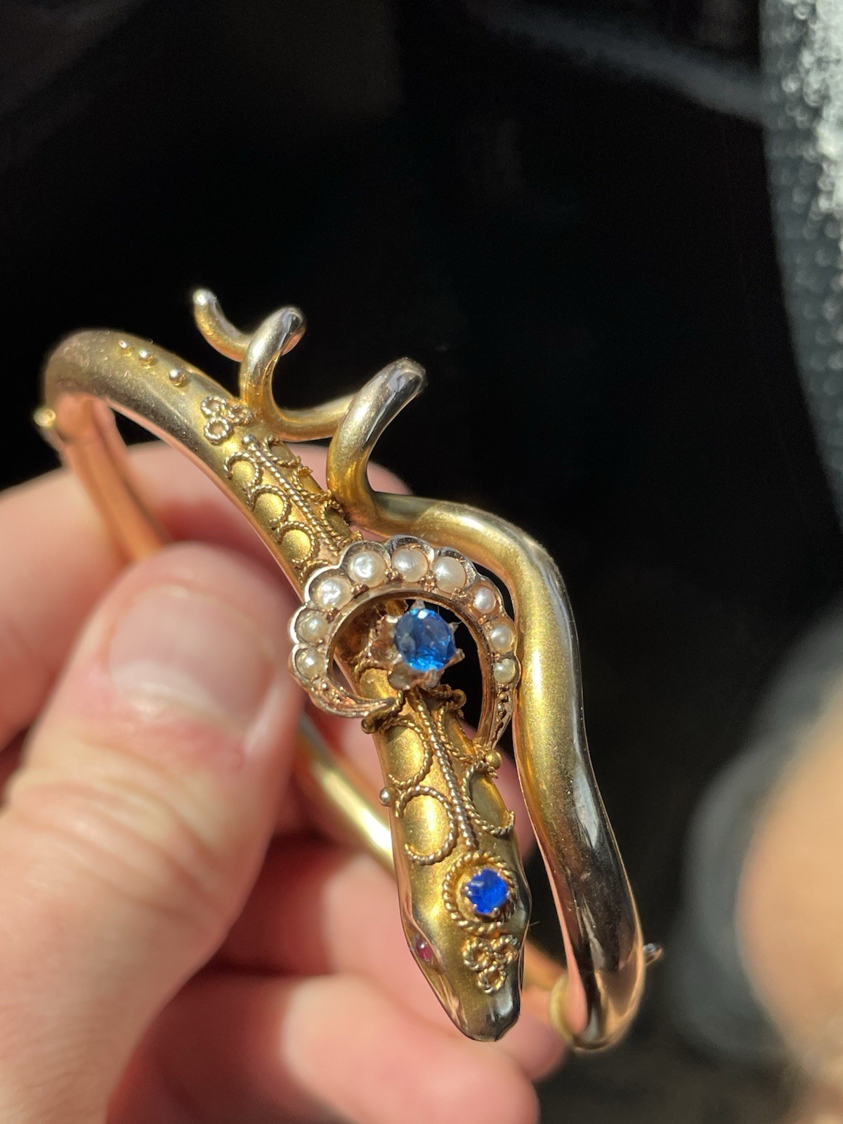 ANTIQUE VICTORIAN ESTRUSCAN SOLID GOLD SNAKE BANGLE BRACELET! 17GR!