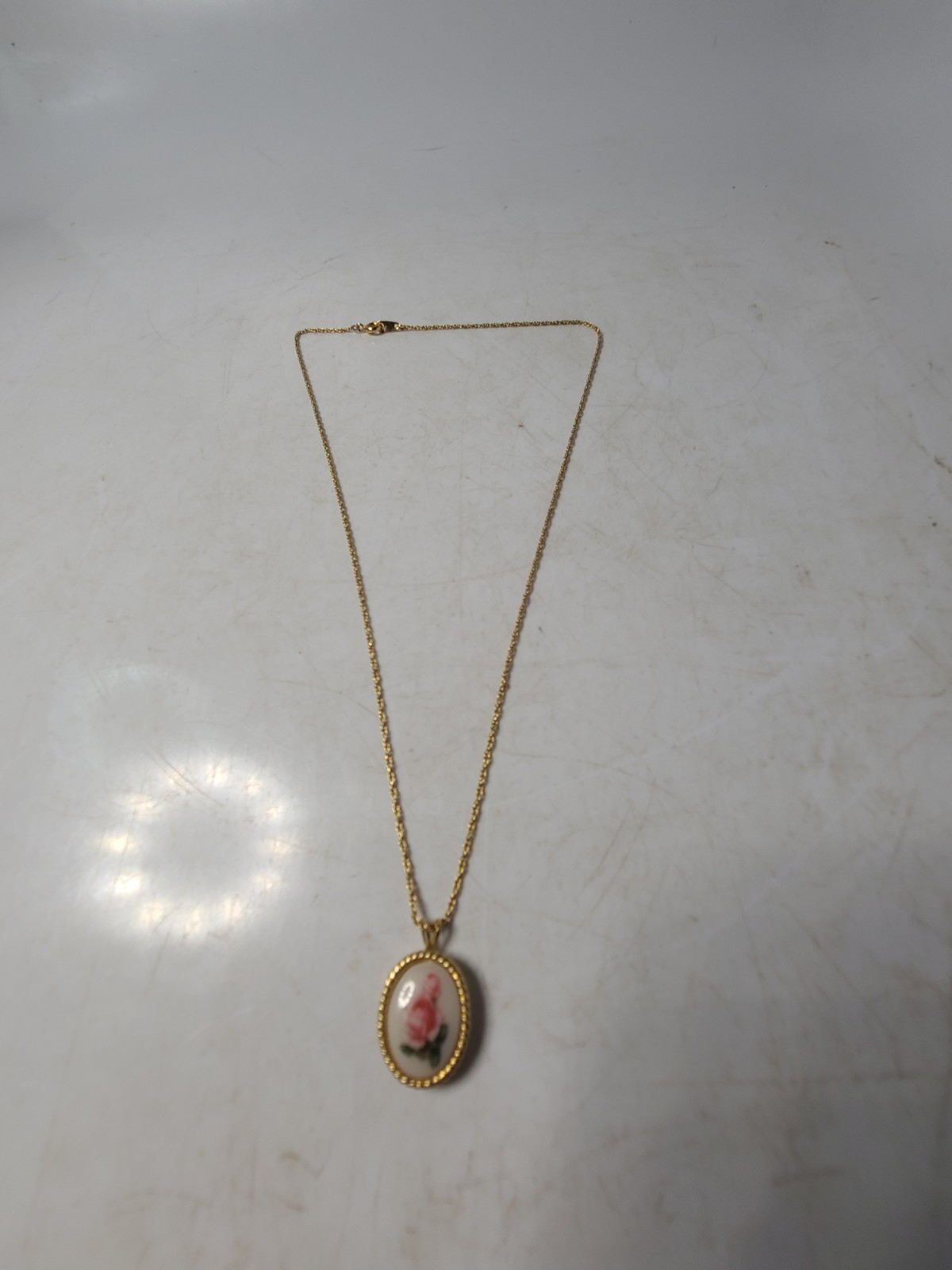 Vintage Signed Trifari 3/4 Inch Flower Pendant & 18″ Chain Both Marked
