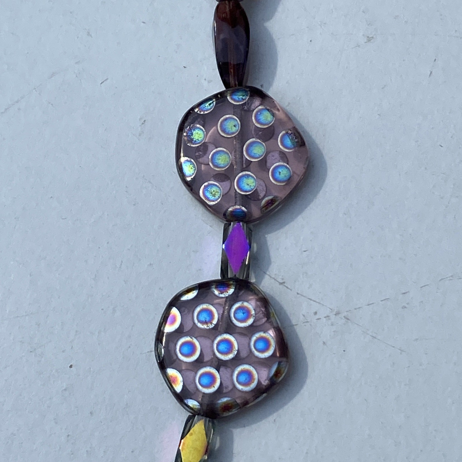 PURPLE GIVRÉ PEACOCK BEADS ART GLASS RETRO VITRAIL CRYSTAL GLASS NECKLACE