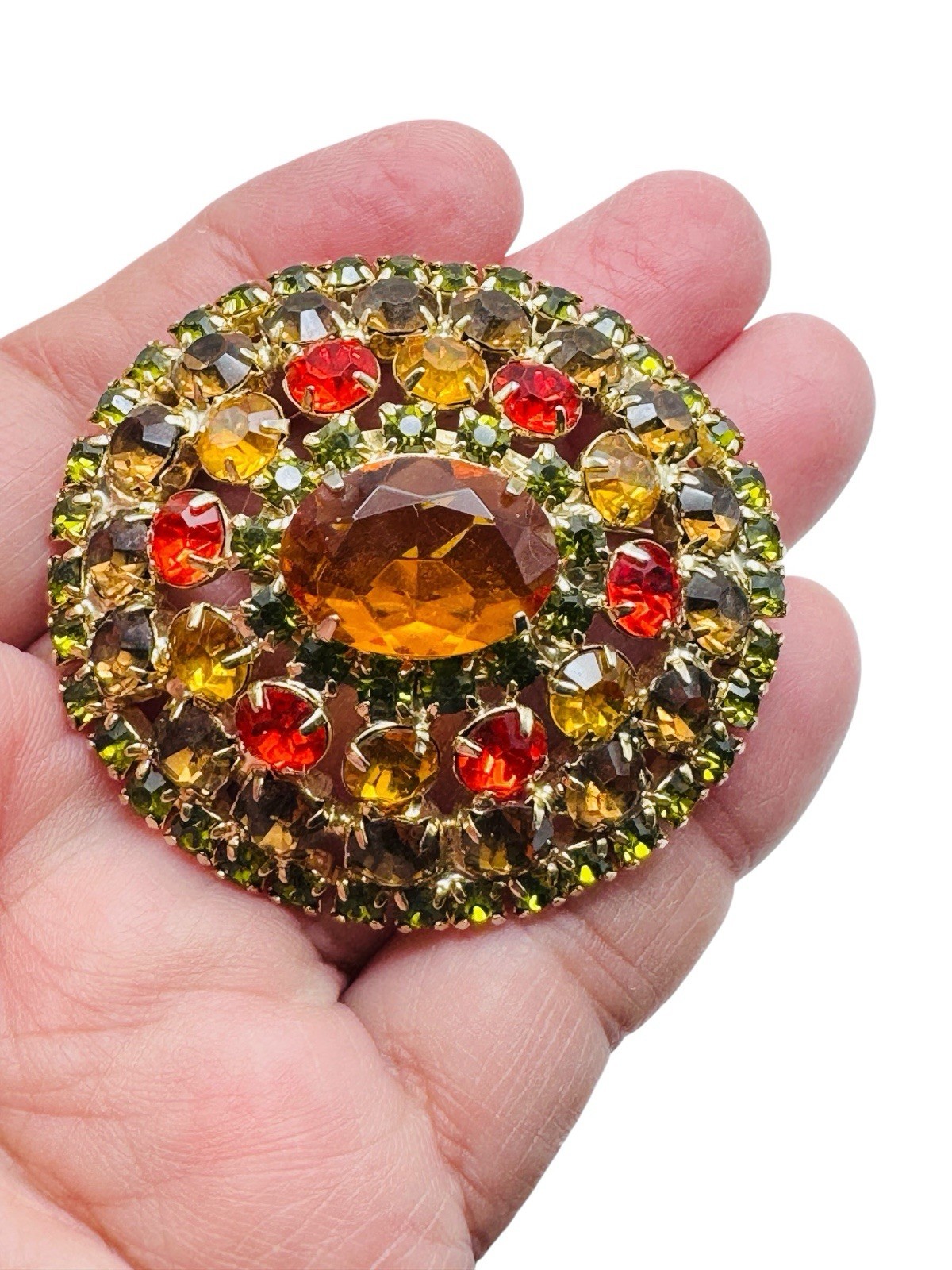 Vintage Rhinestone Brooch Fall Autumn Colors Nice