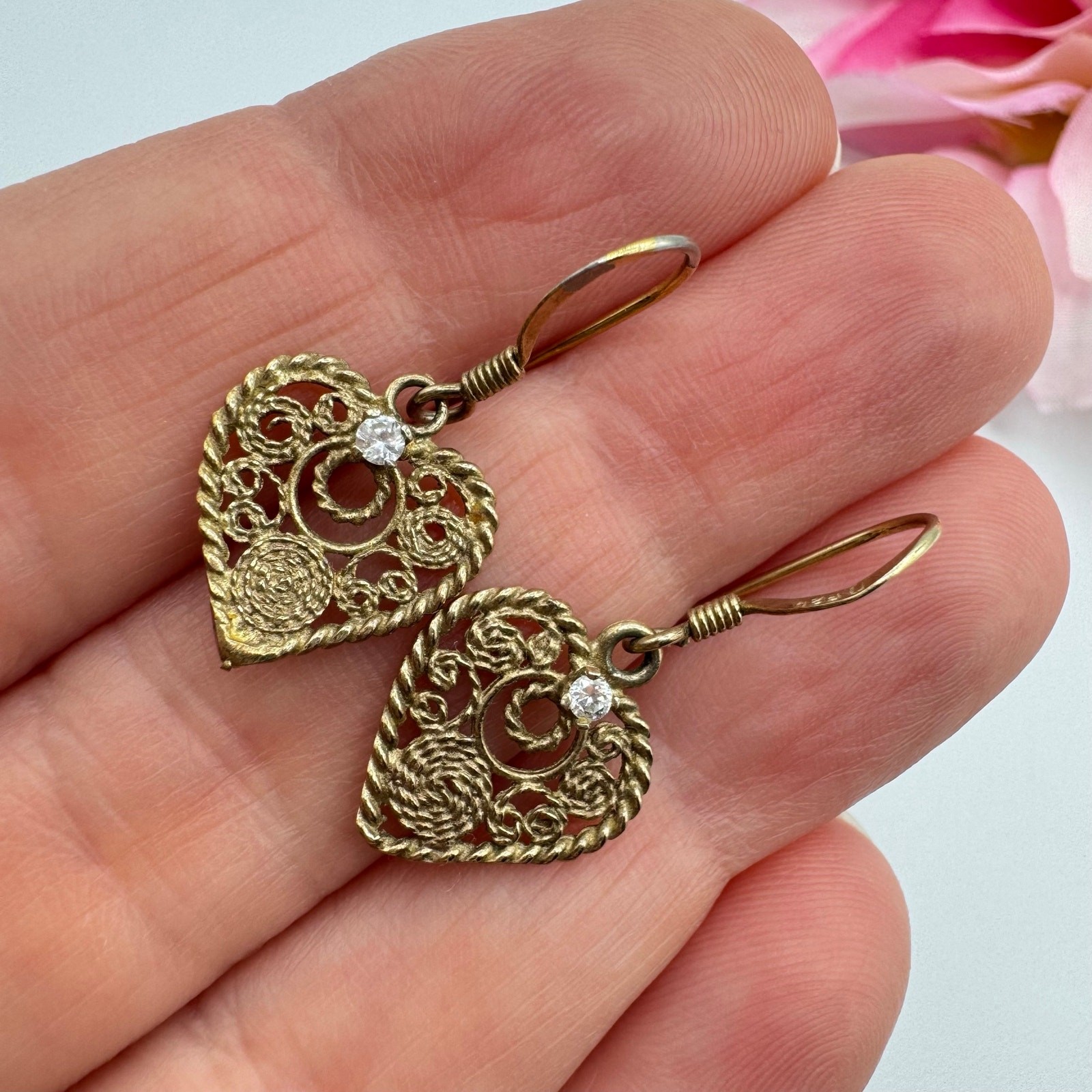 Vintage Cannetille Heart Earrings Delicate Dainty Feminine Romantic For Gifting