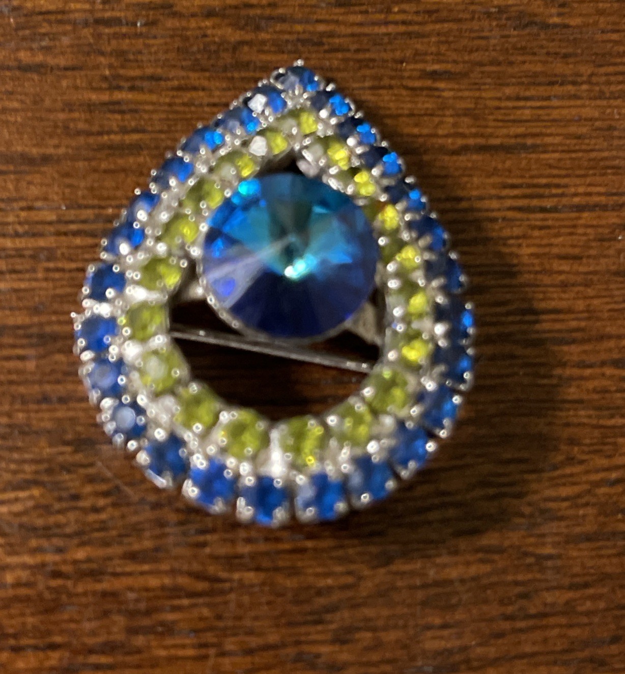Vintage Brooch / Pin Lot (7) Silver Toned Blue Rhinestones Enamel Cabochon GUC