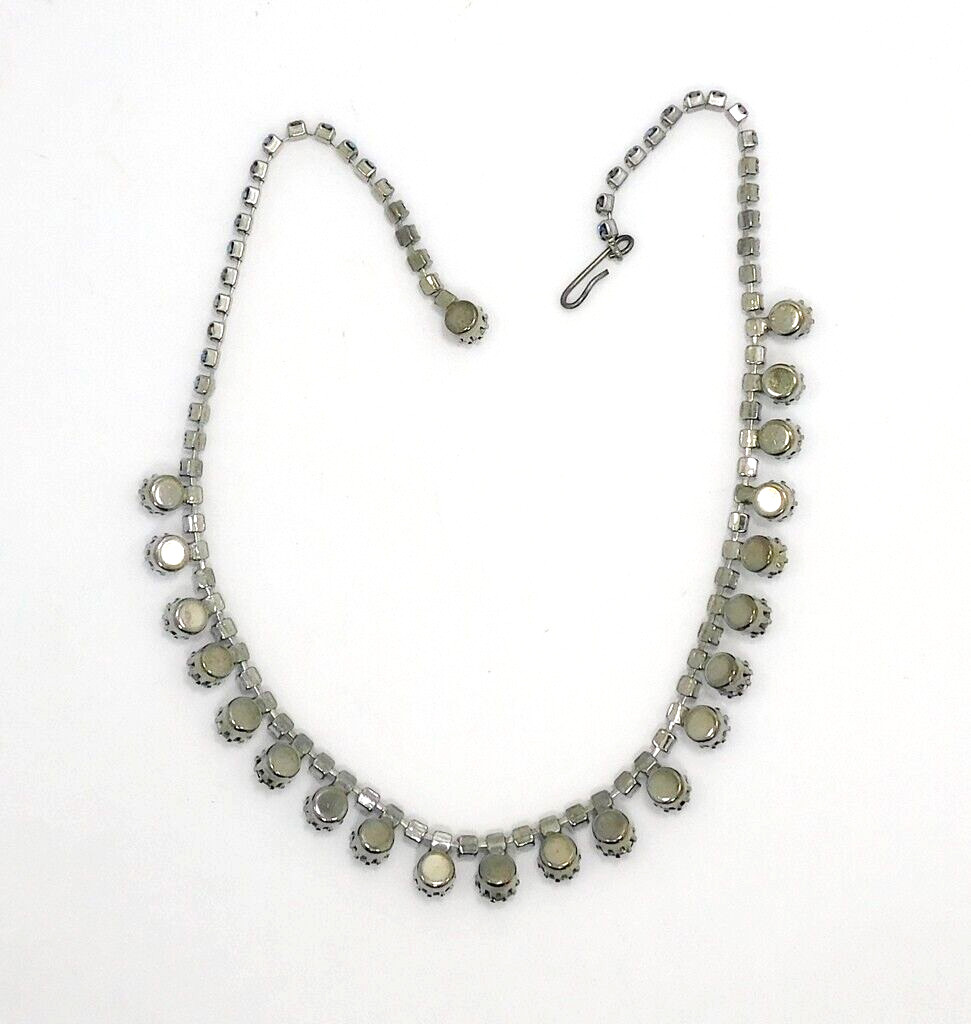 Vintage Vibrant Peacock Blue Violet Prong Set AB Rhinestone Necklace Adjustable
